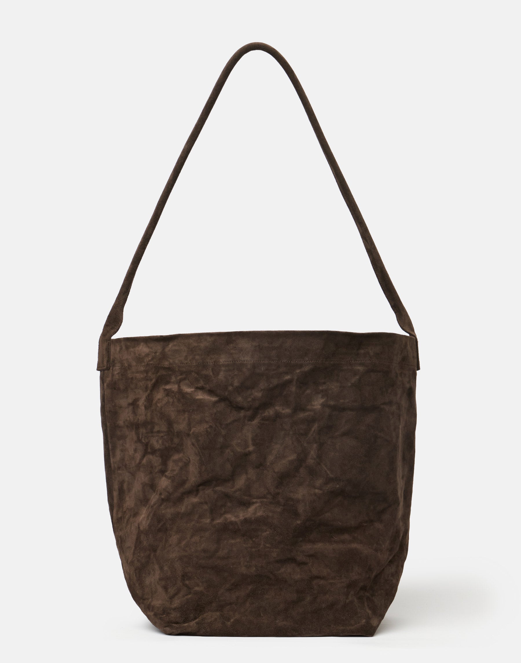 Dark Brown Suede Leather Big Tube Bag - Long Handle