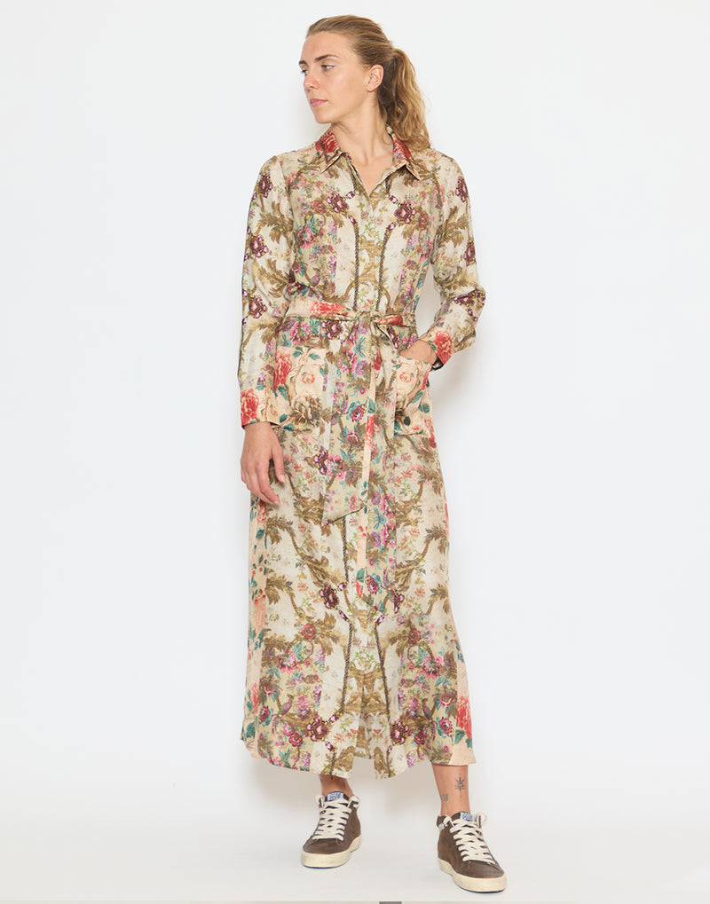 Tapestry Print Silk Shirt Dress