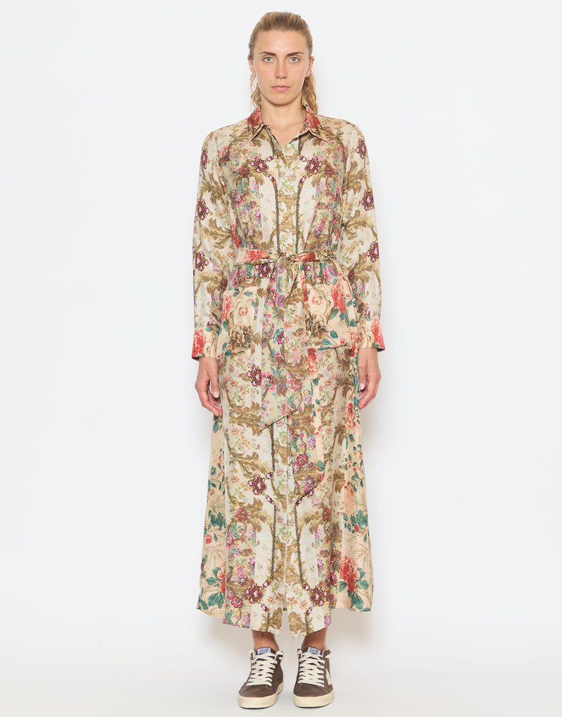 Tapestry Print Silk Shirt Dress