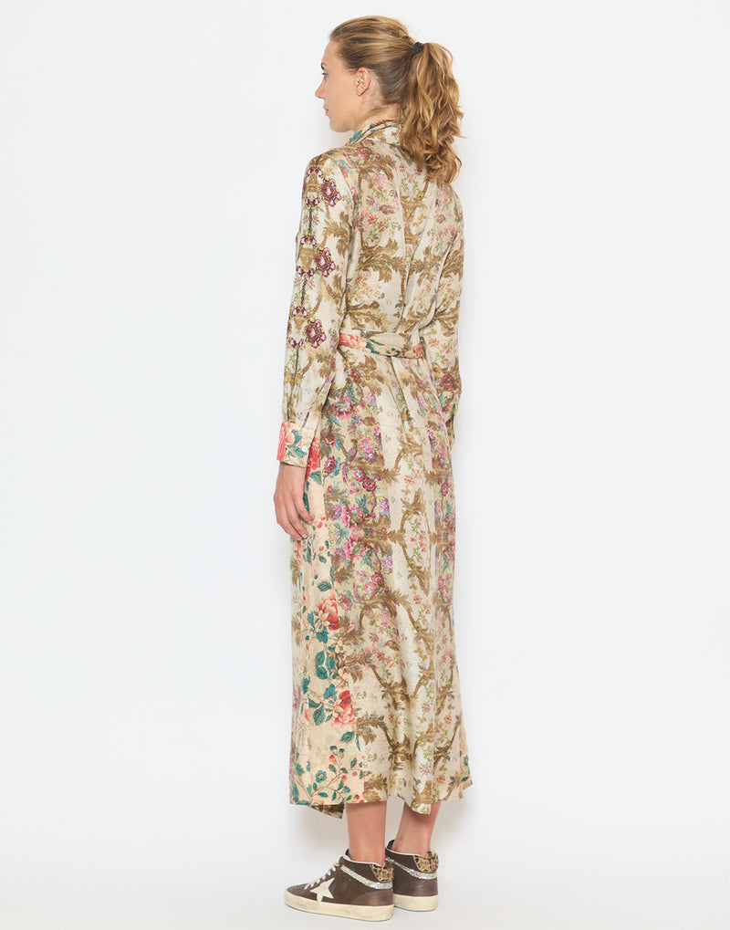 Tapestry Print Silk Shirt Dress
