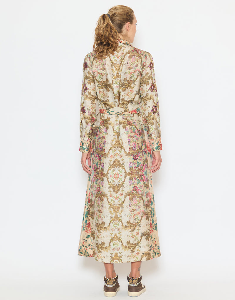 Tapestry Print Silk Shirt Dress