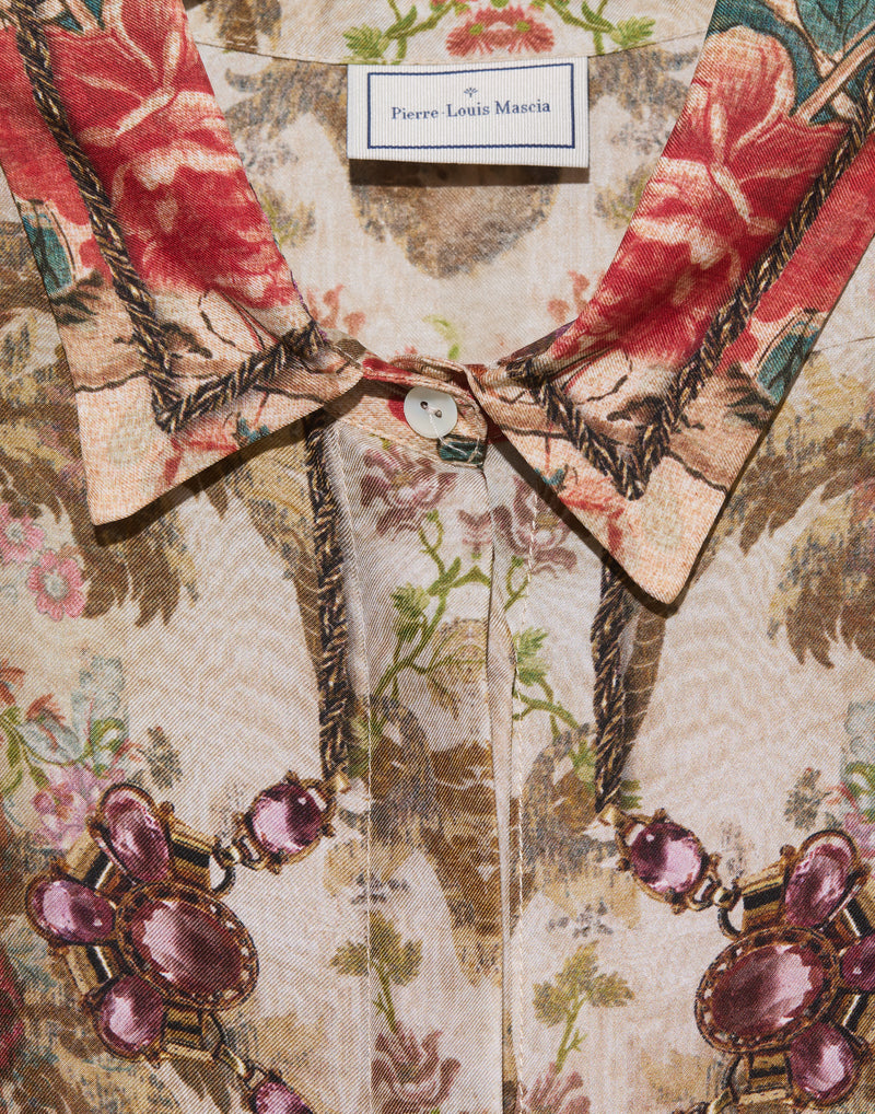 Tapestry Print Silk Shirt Dress