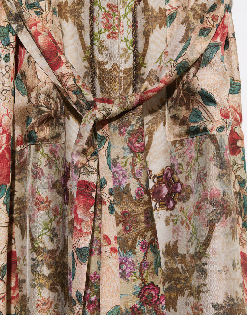 Tapestry Print Silk Shirt Dress
