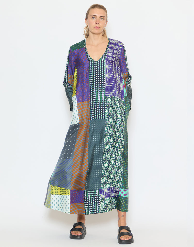 Multicolour Geometric Print Silk Dress