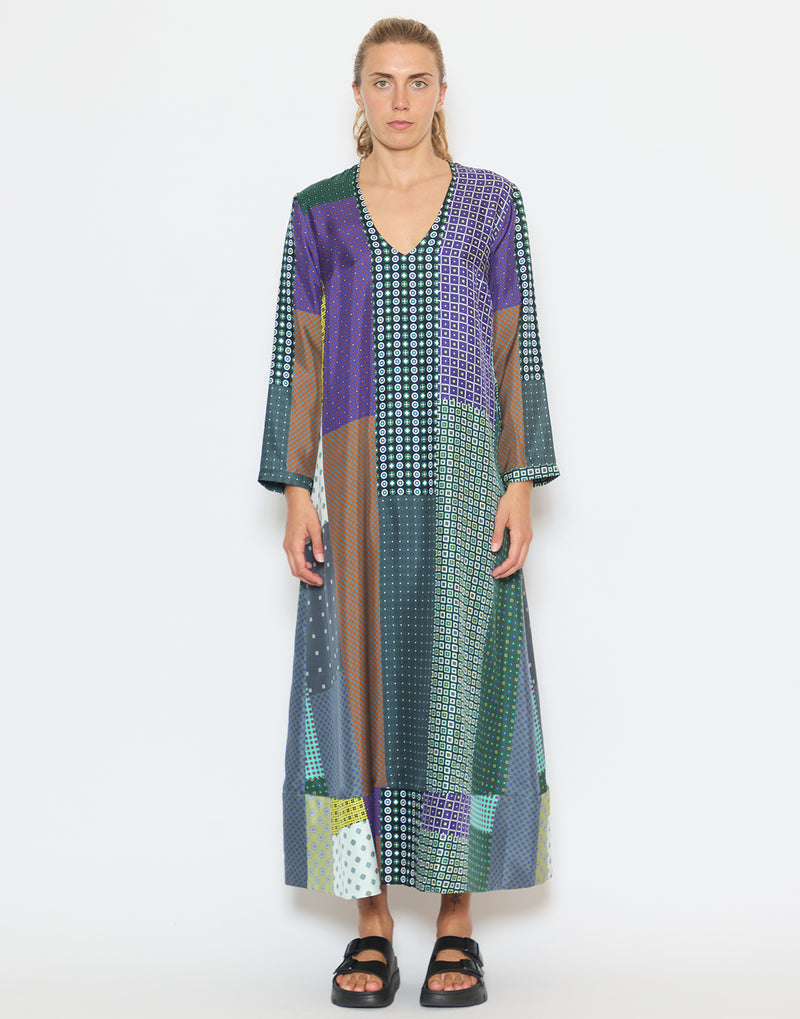 Multicolour Geometric Print Silk Dress