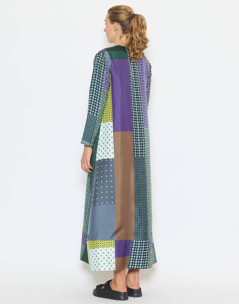 Multicolour Geometric Print Silk Dress