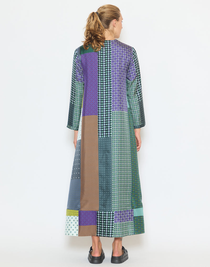 Multicolour Geometric Print Silk Dress