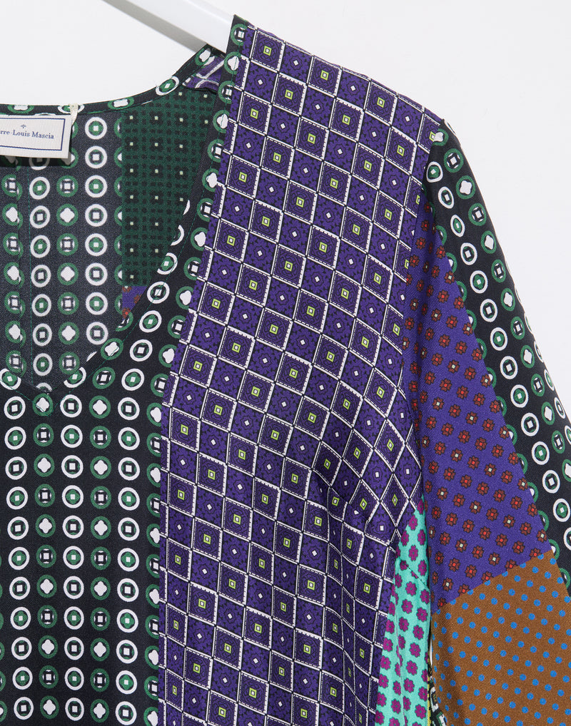 Multicolour Geometric Print Silk Dress