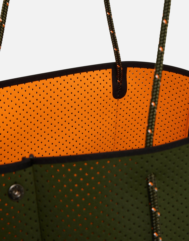 Khaki & Electric Orange Dual Tone Escape Tote
