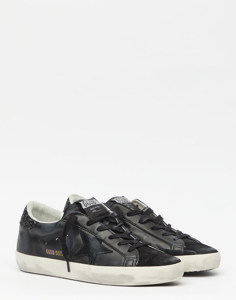 Black & Black Glitter Superstar Sneakers