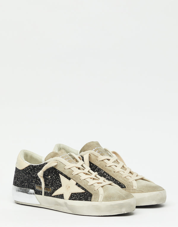 Black Glitter & Taupe Superstar Sneakers