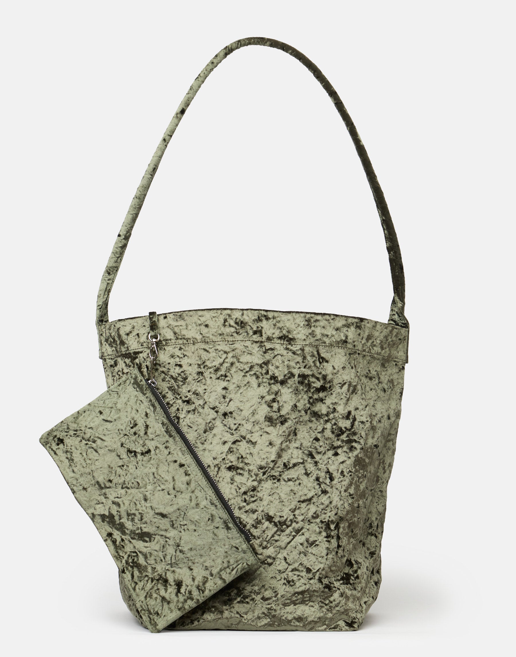 Khaki Velvet Big Tube Bag - Long Handle