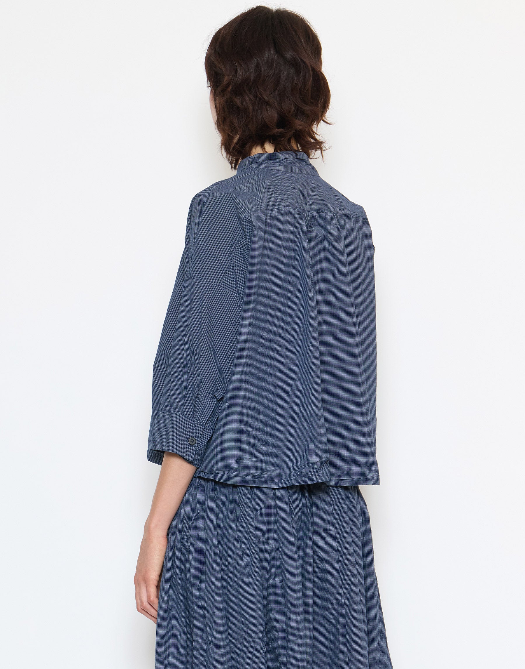 Navy Micro Check Cotton Claudia Shirt