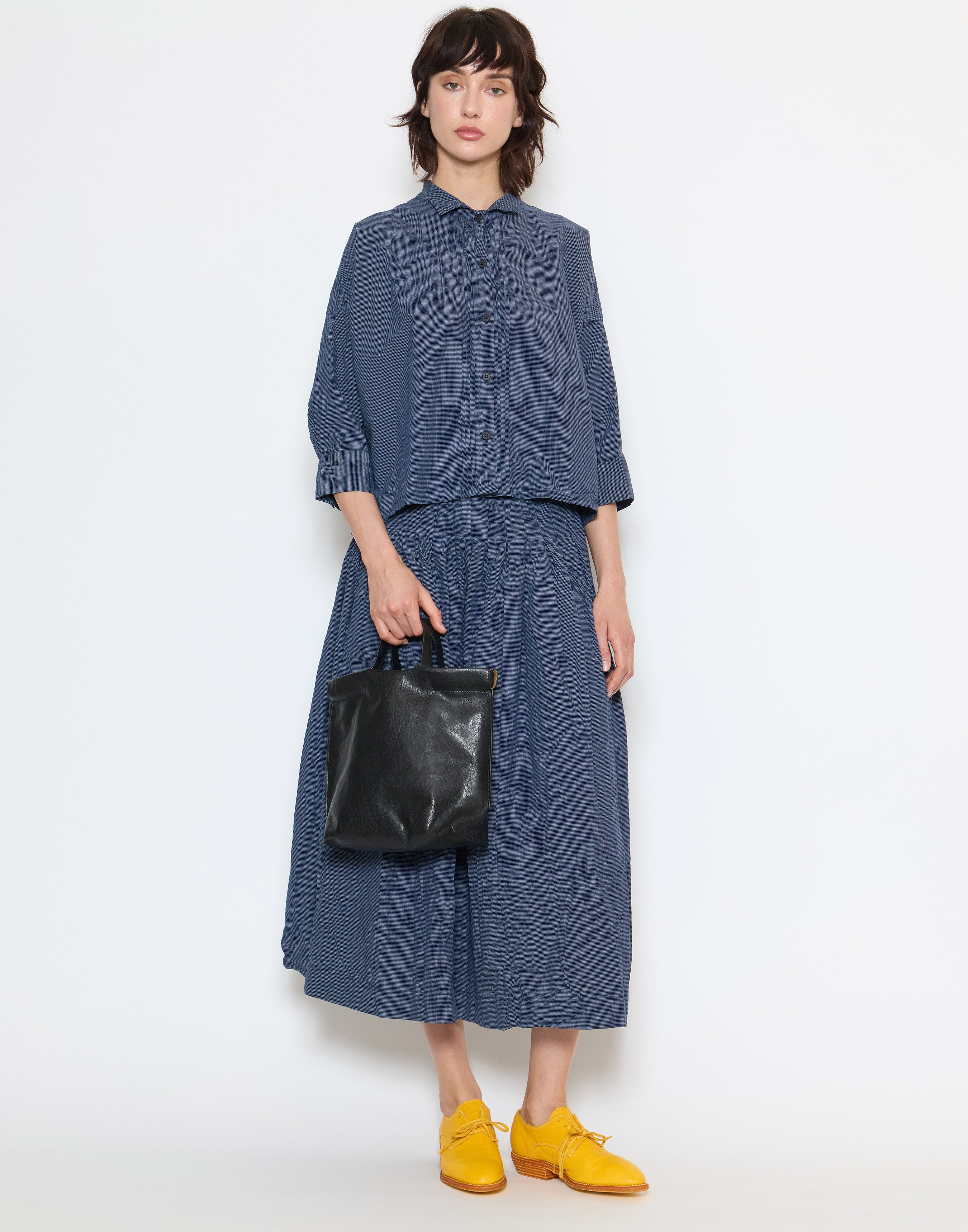 Navy Micro Check Cotton Claudia Shirt