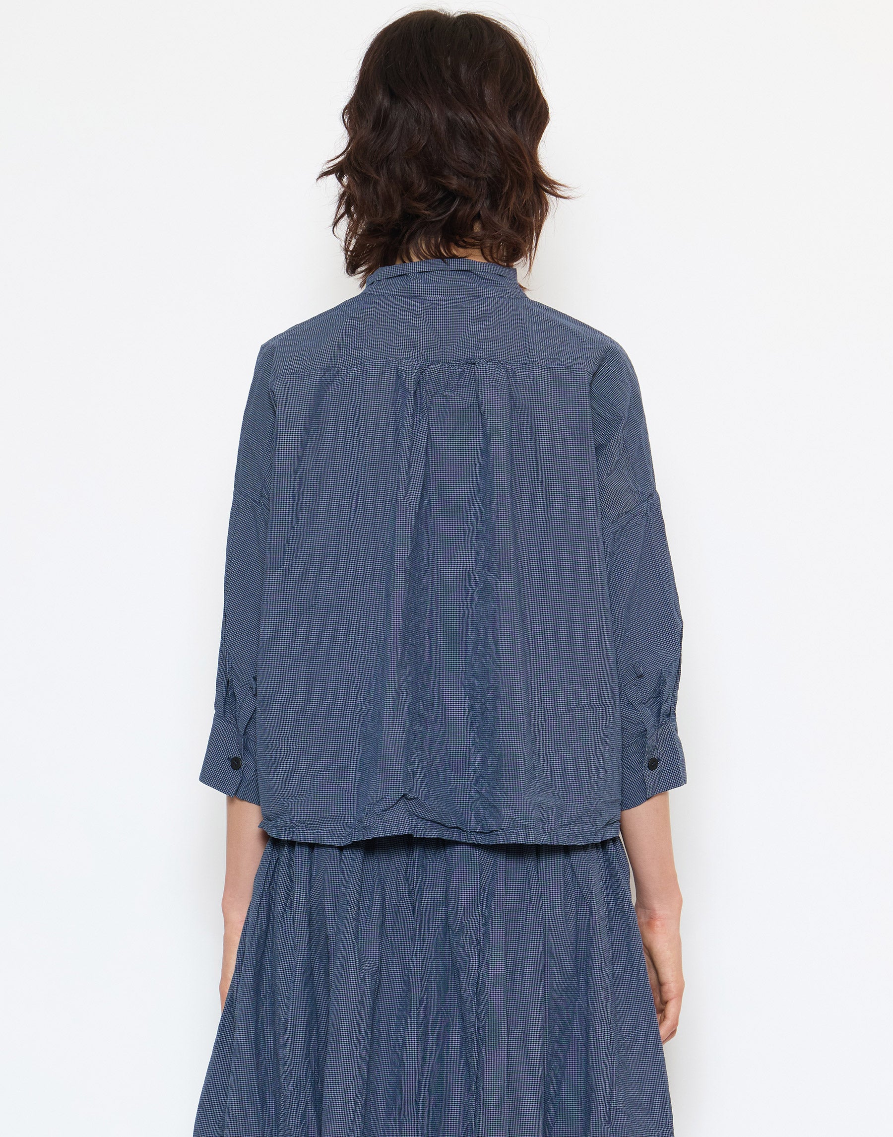 Navy Micro Check Cotton Claudia Shirt