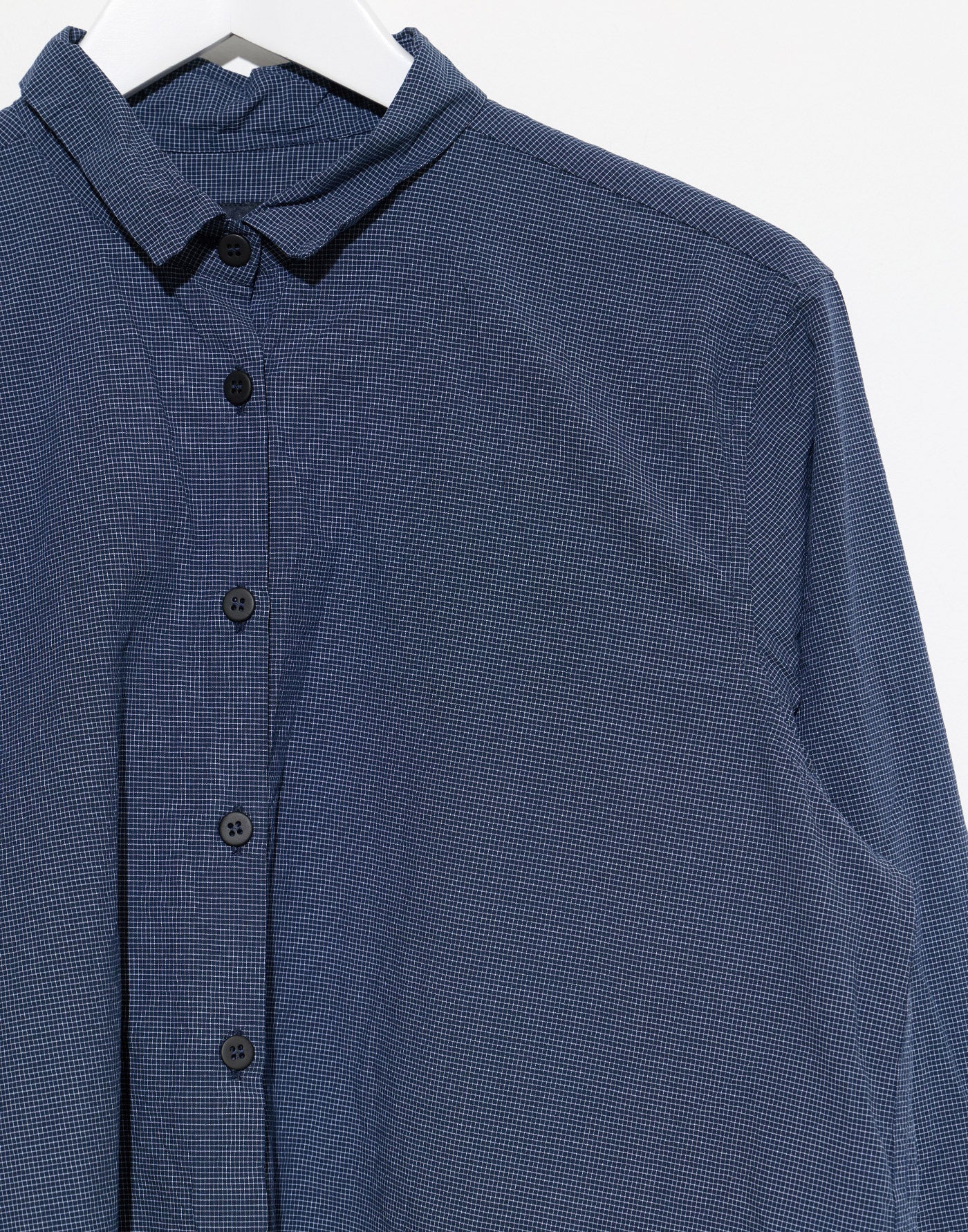 Navy Micro Check Cotton Loose Tyrol Shirt