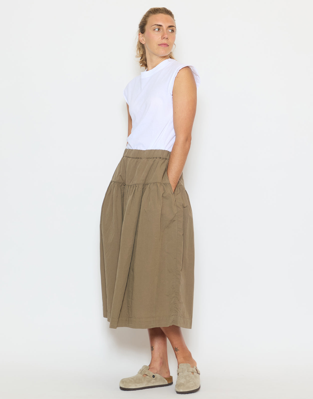 Olive Cotton & Linen Up Up Skirt