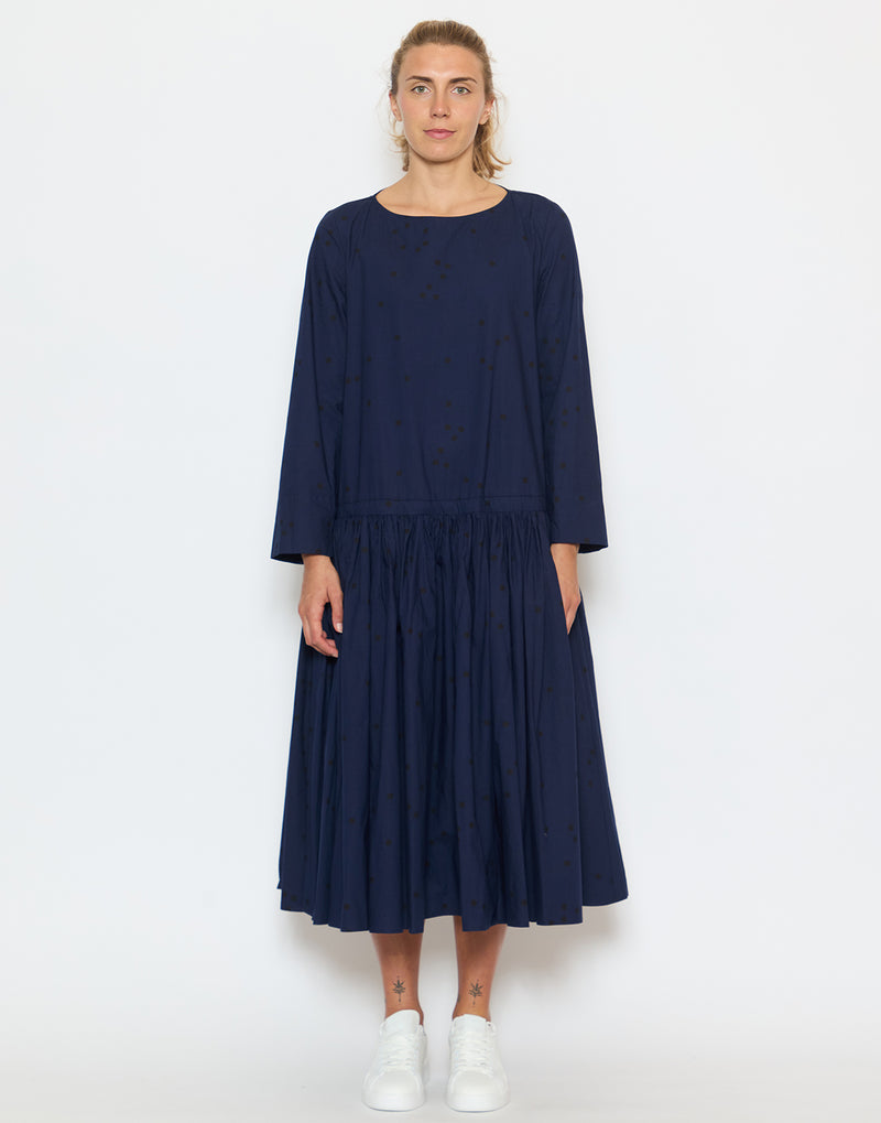 Blue Gathered Cotton Dress