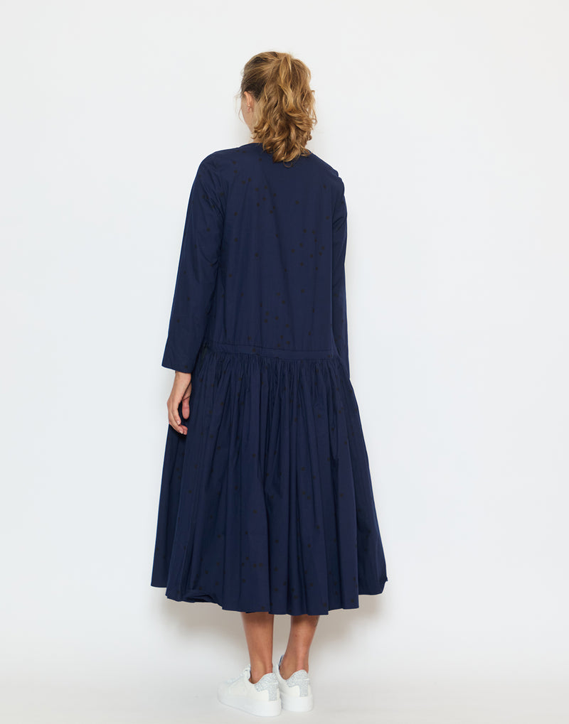 Blue Gathered Cotton Dress