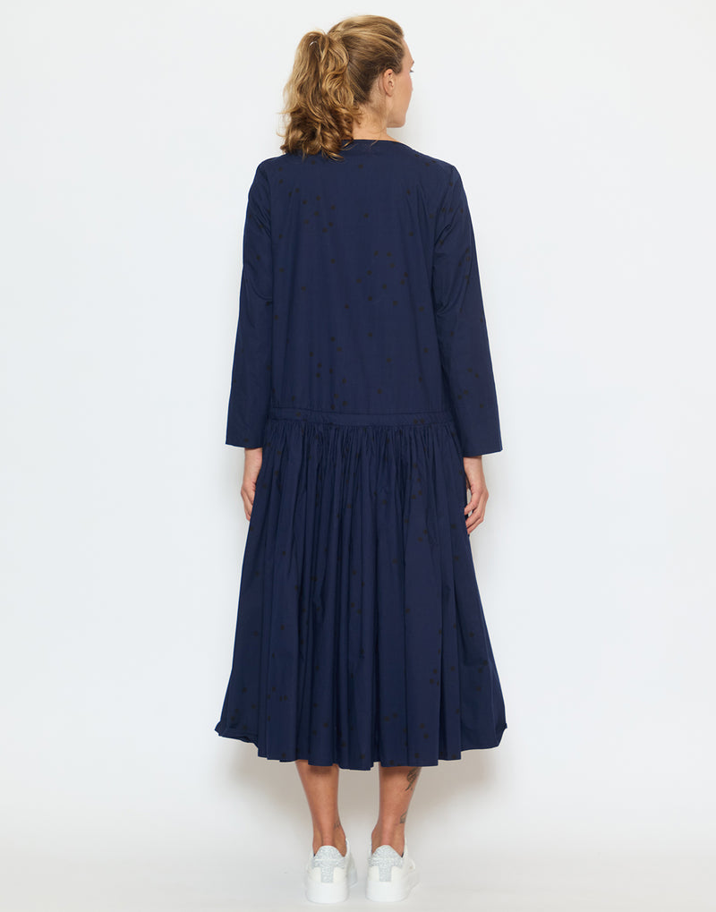 Blue Gathered Cotton Dress
