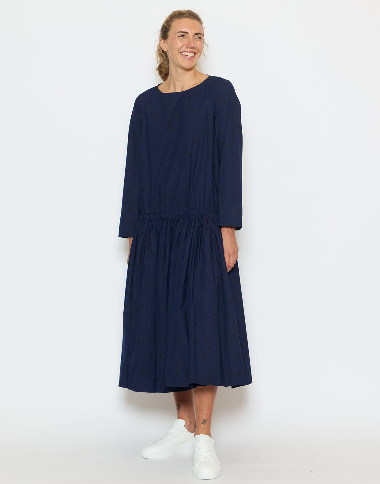 Blue Gathered Cotton Dress