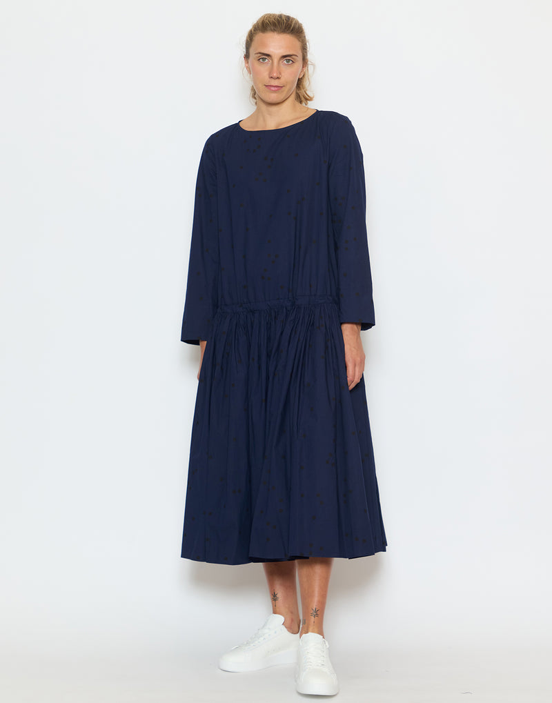 Blue Gathered Cotton Dress