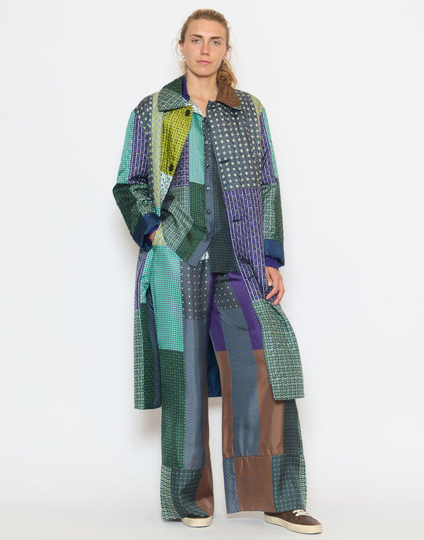 Multicolour Patchwork Print Silk Blend Raincoat
