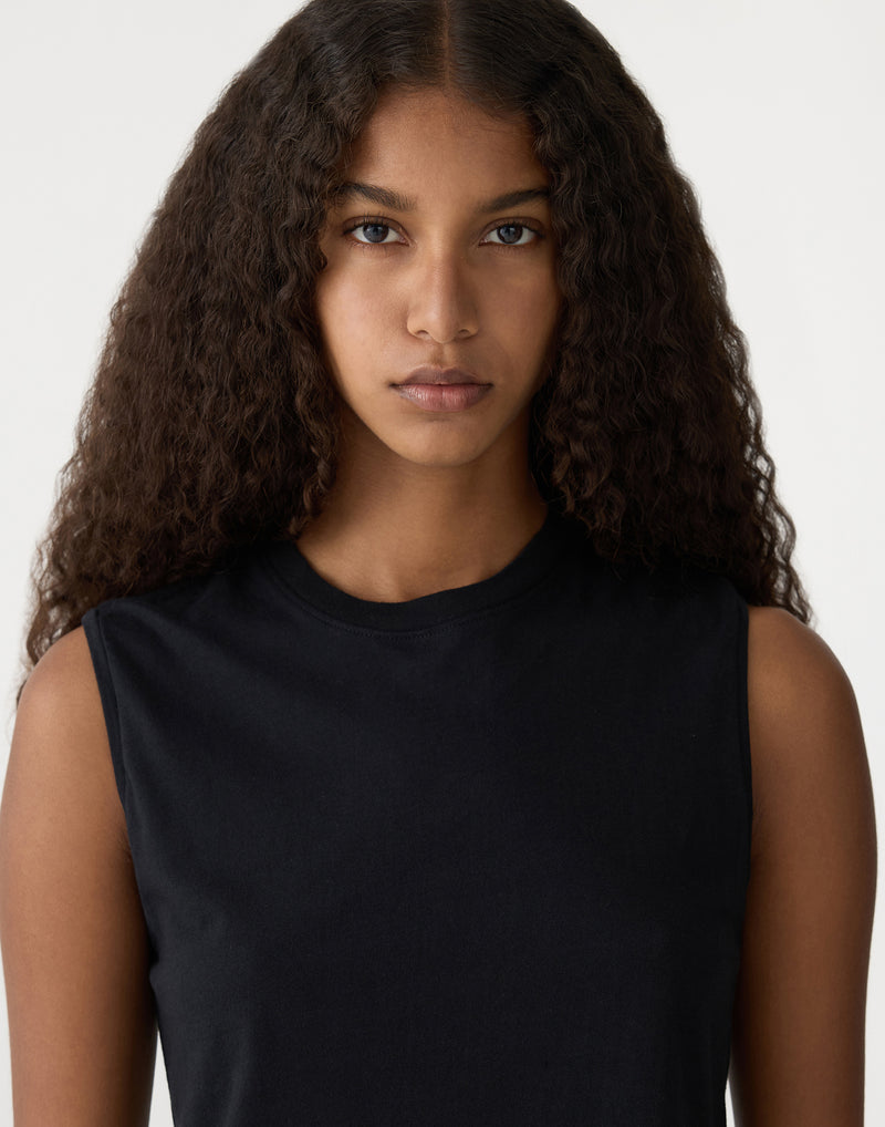 Black Cotton Raw Edge Tank Top