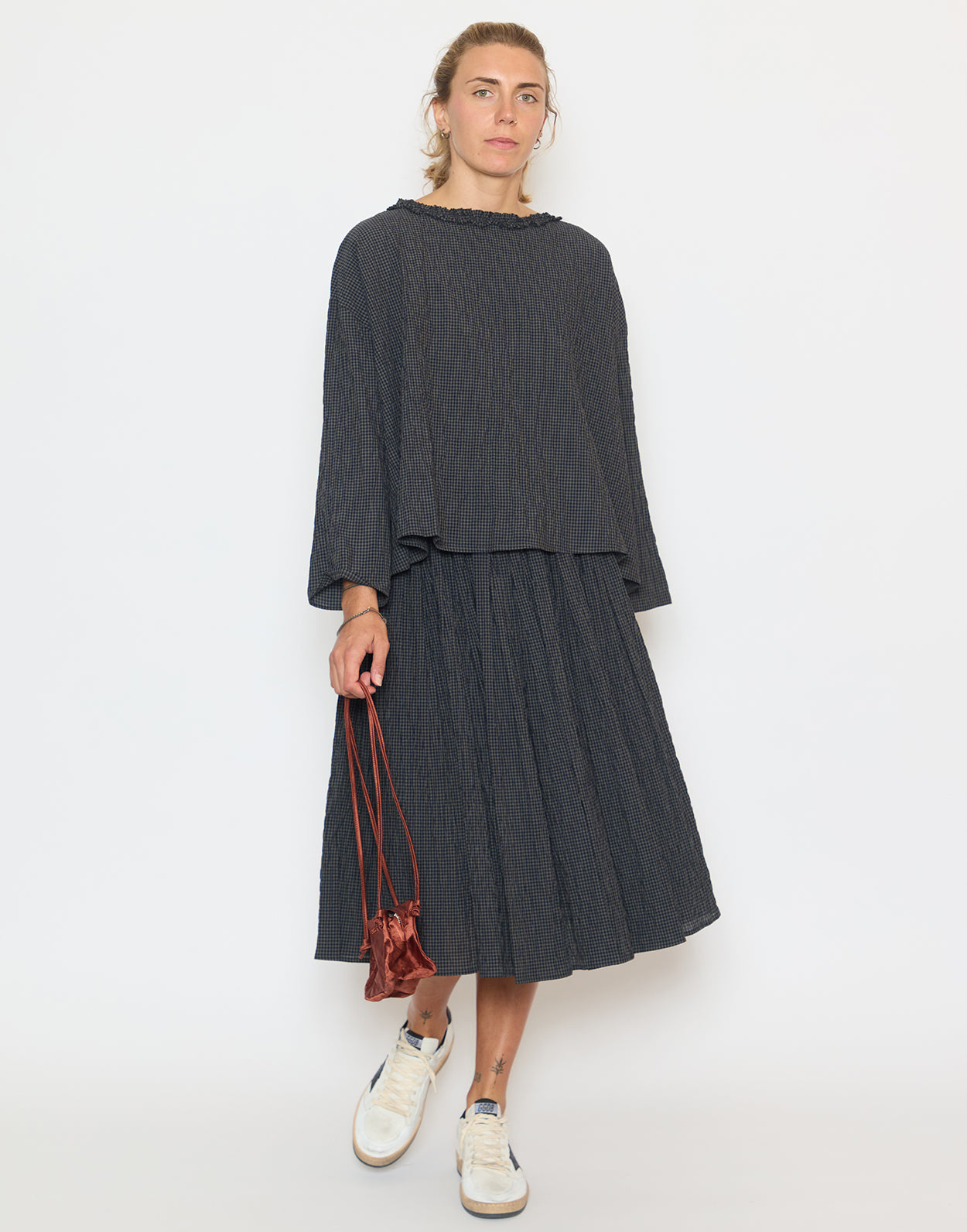 Asphalt Grey Black Cotton Blend Skirt