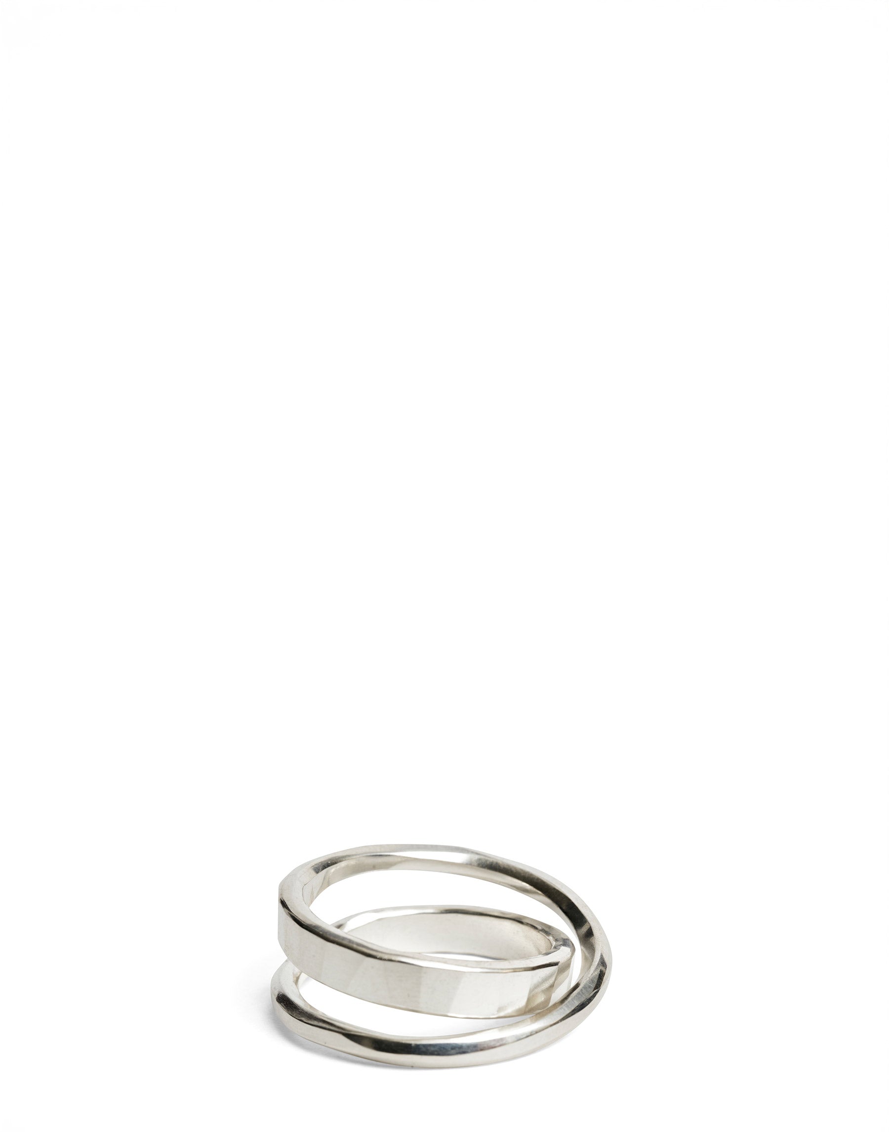 Silver Flat Crossed Ring