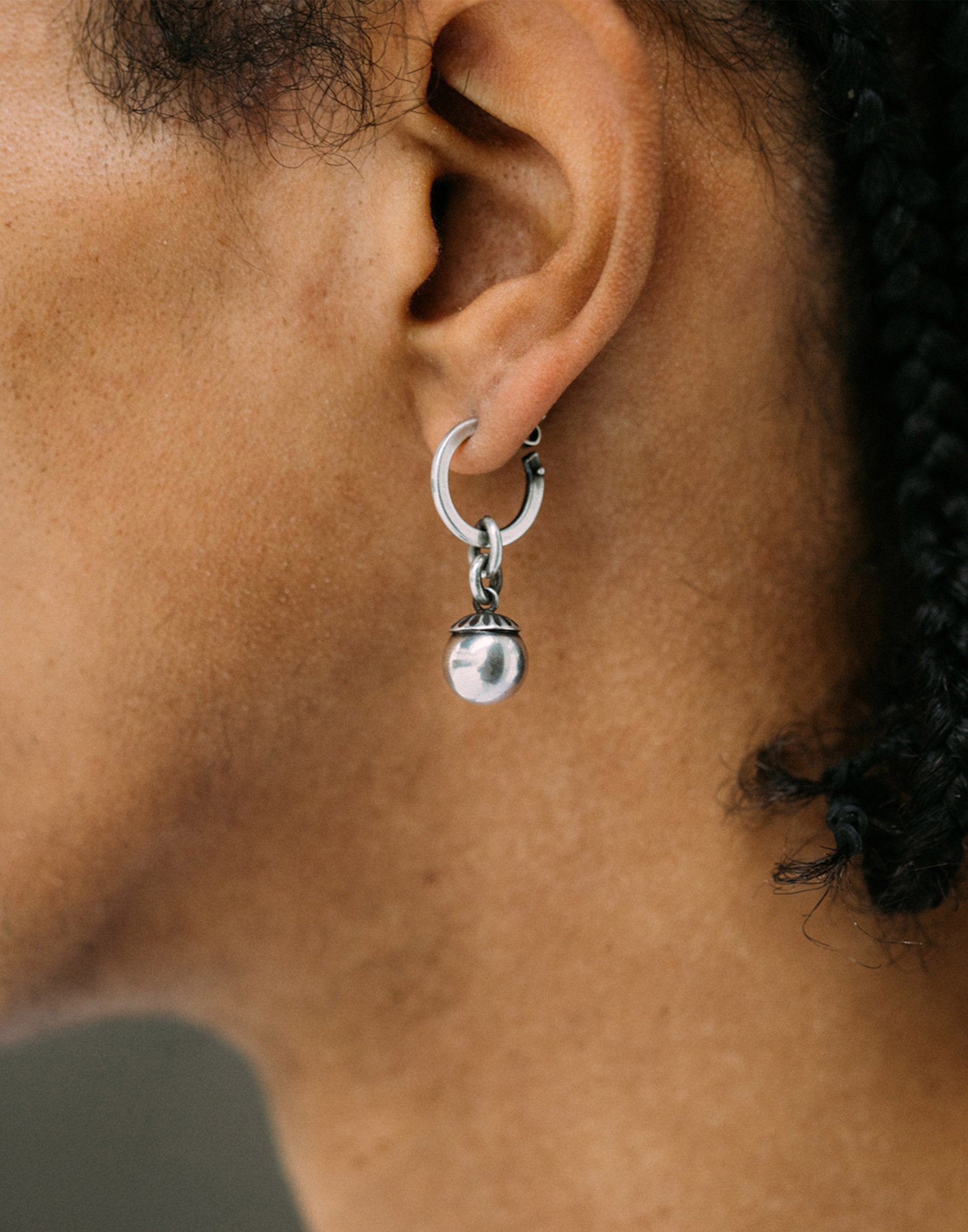 Silver Hoop Pearl Studs