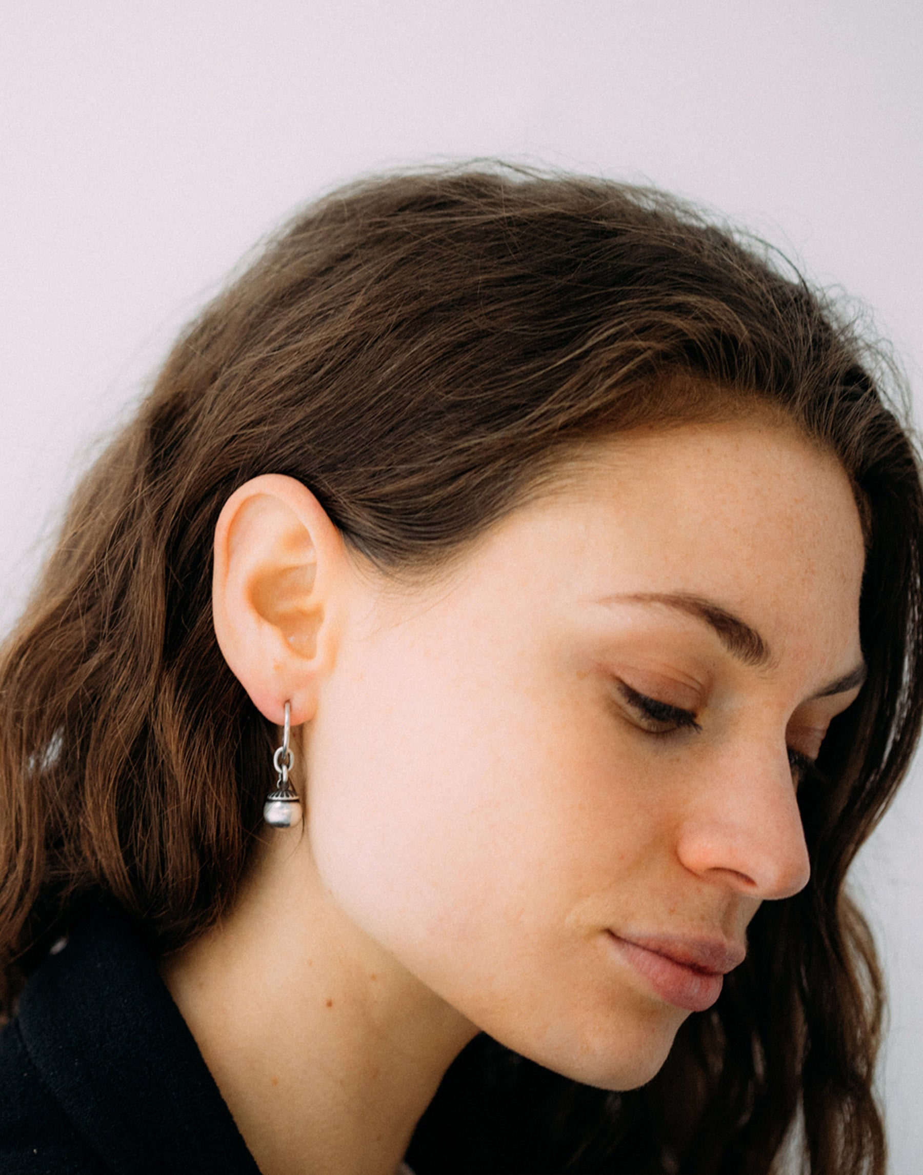 Silver Hoop Pearl Studs