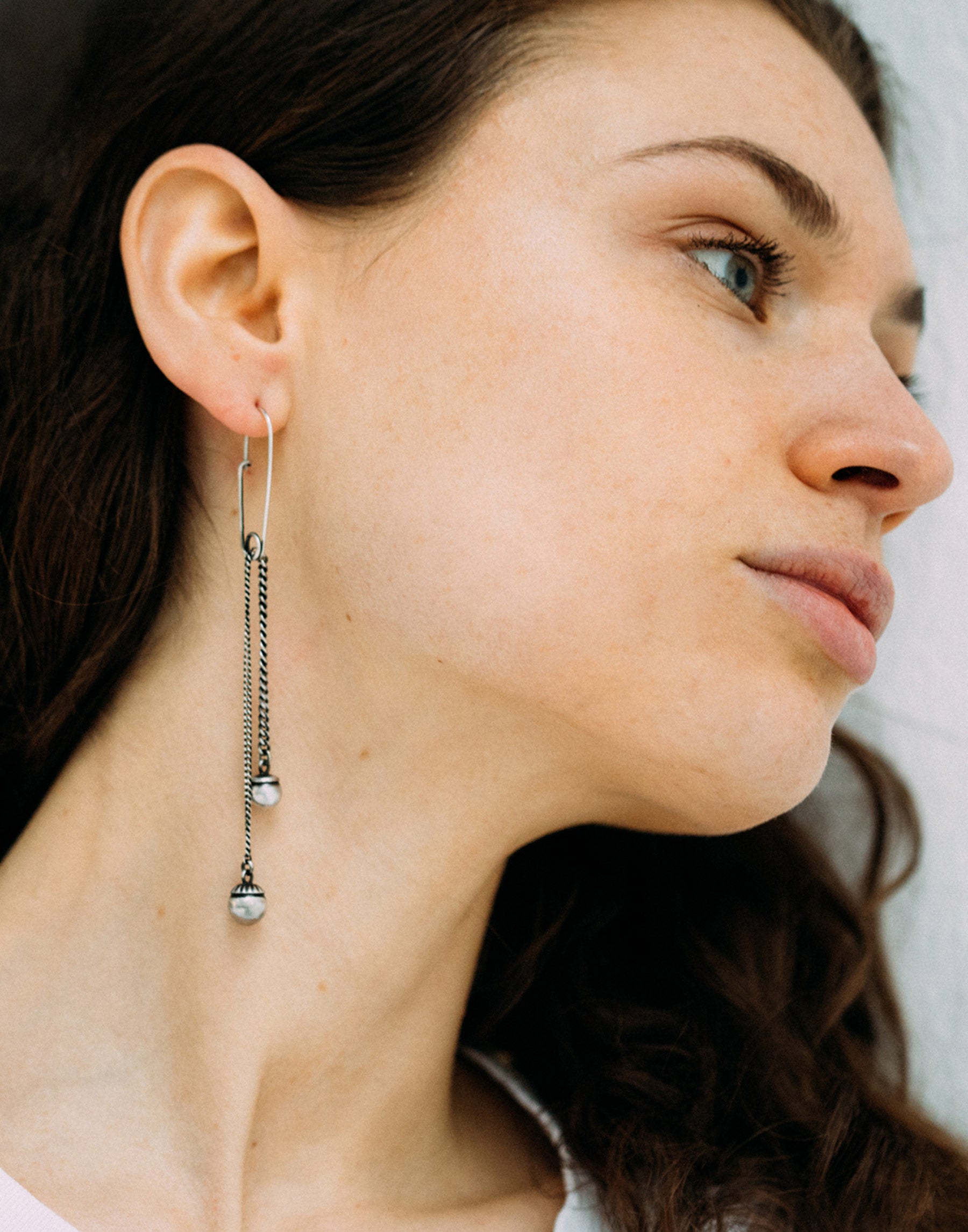 Silver Sliding Pearls Earrings