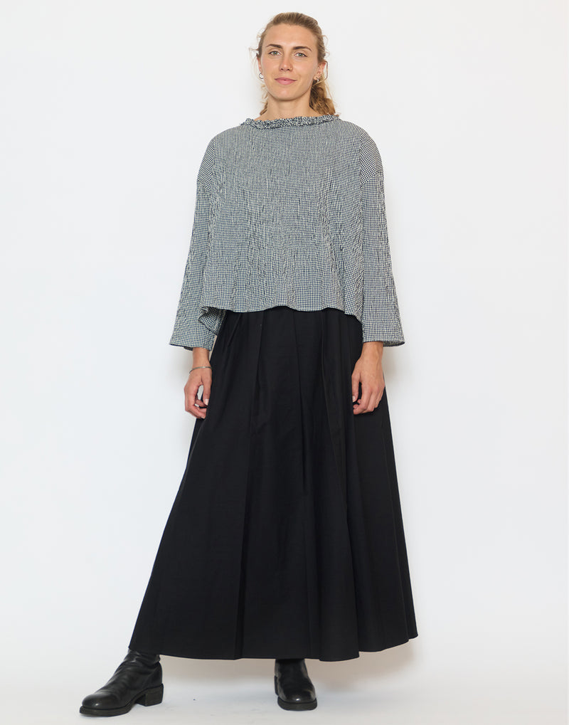 Black Cotton Blend Pleated Skirt