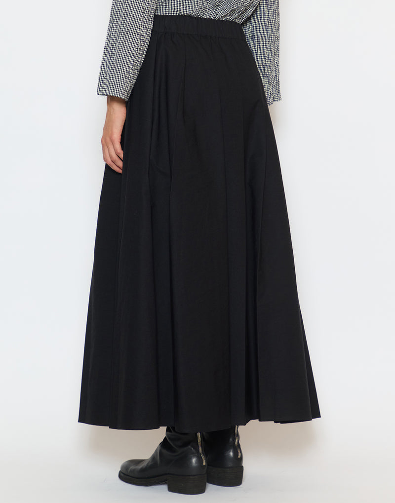 Black Cotton Blend Pleated Skirt