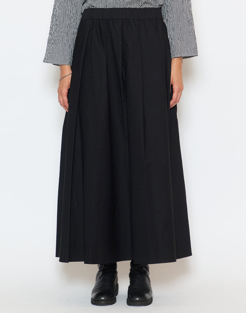Black Cotton Blend Pleated Skirt