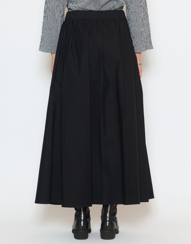 Black Cotton Blend Pleated Skirt