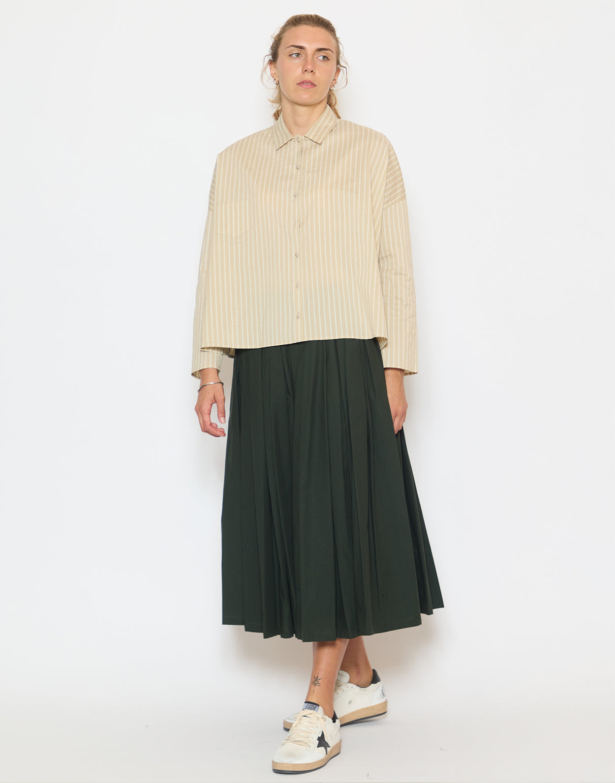 Forest Cotton Blend Pleated Skirt