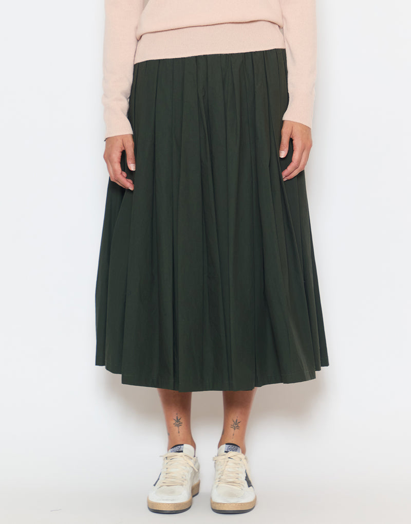 Forest Cotton Blend Pleated Skirt