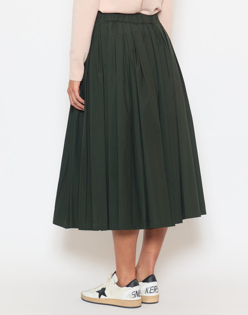 Forest Cotton Blend Pleated Skirt