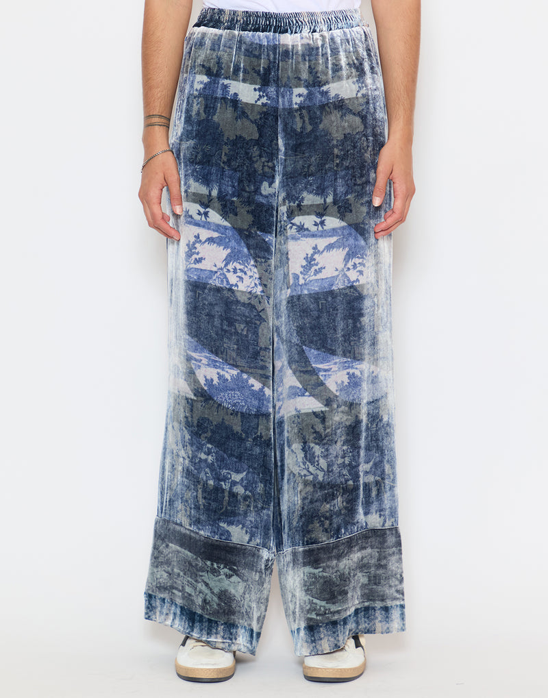 Blue Velvet Silk Blend Trousers