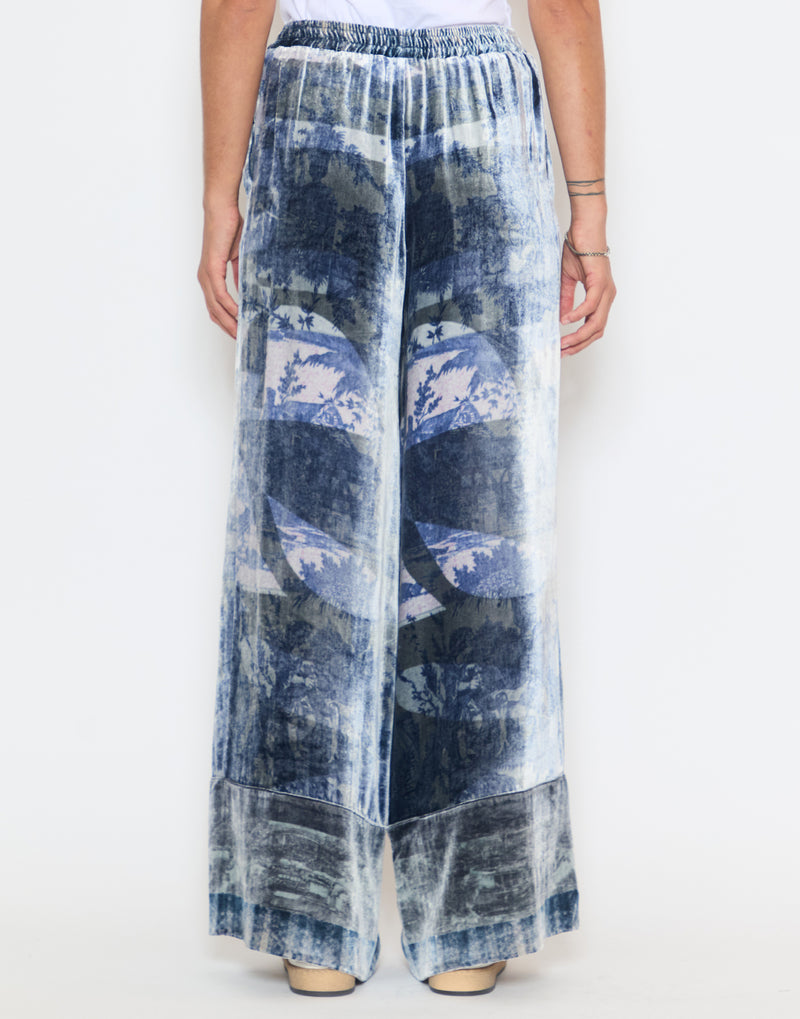 Blue Velvet Silk Blend Trousers