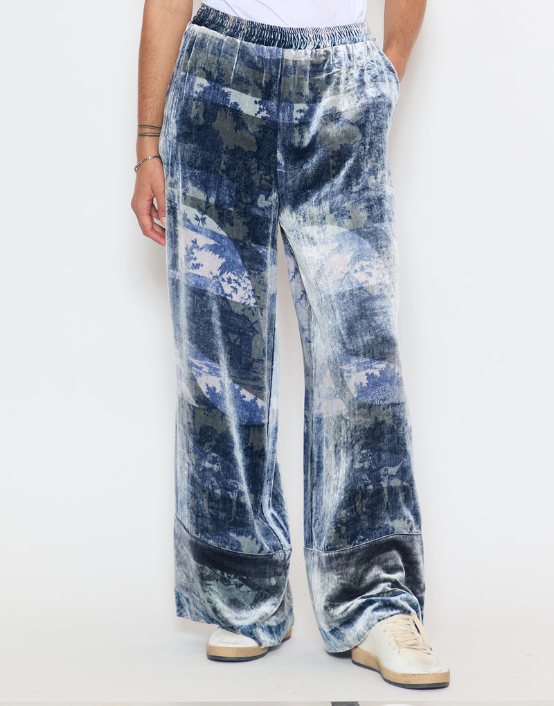 Blue Velvet Silk Blend Trousers