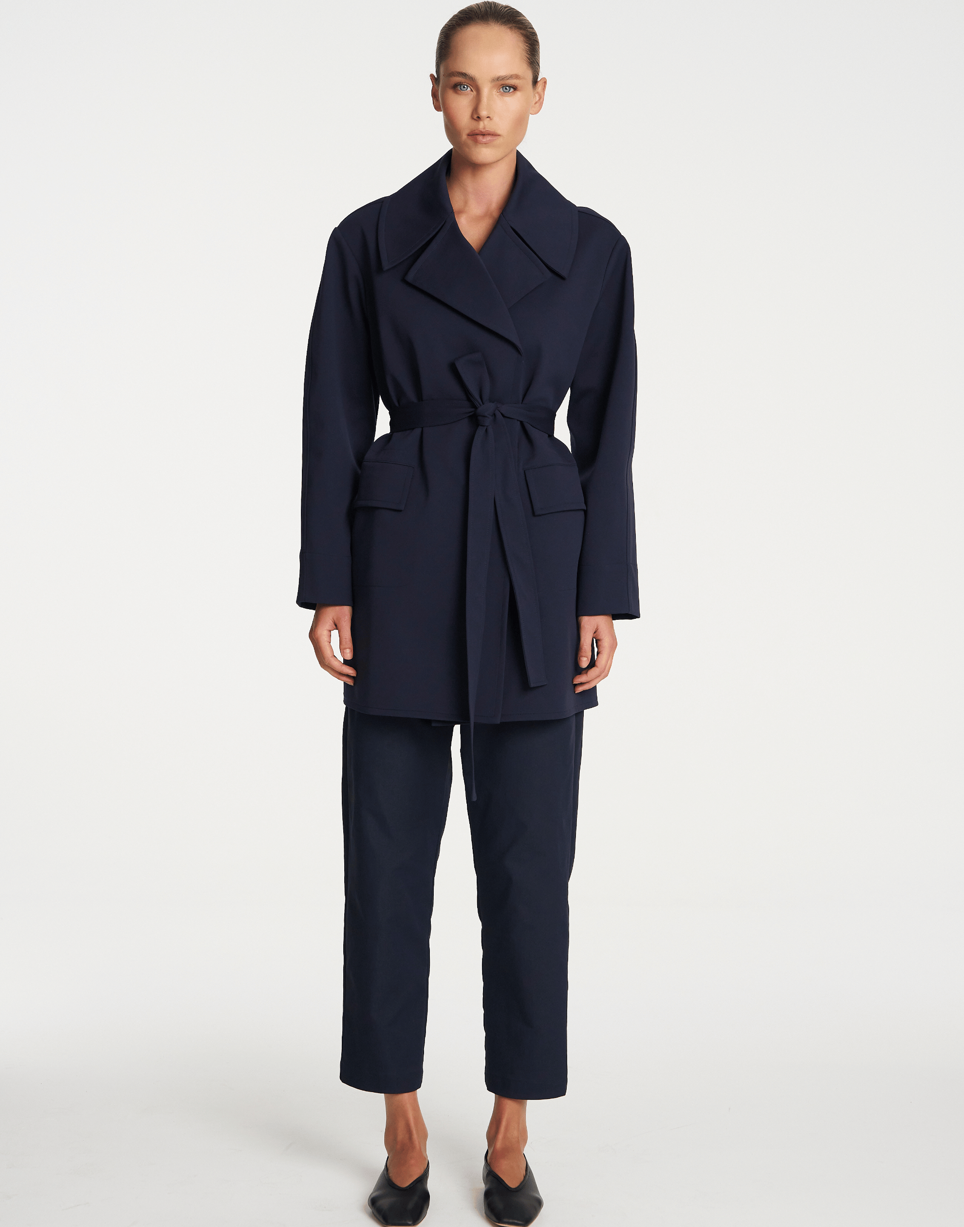 Indigo Stretch Twill Tapered Flat Pants