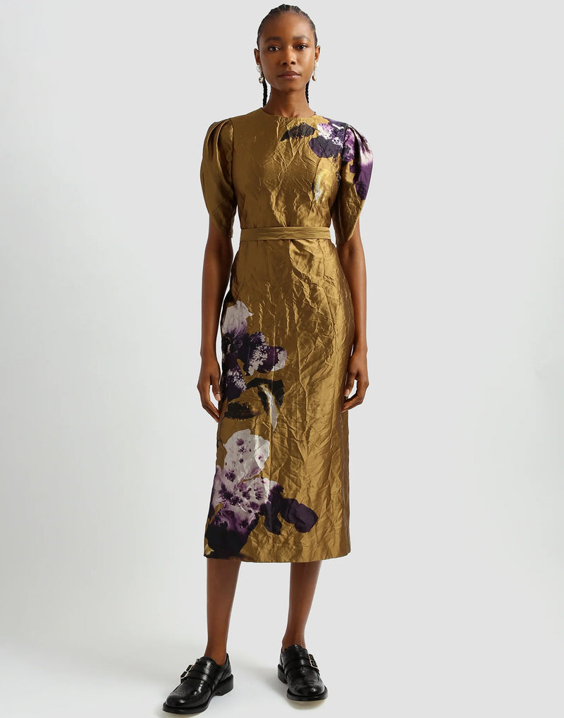 Gold Crushed Satin Dress