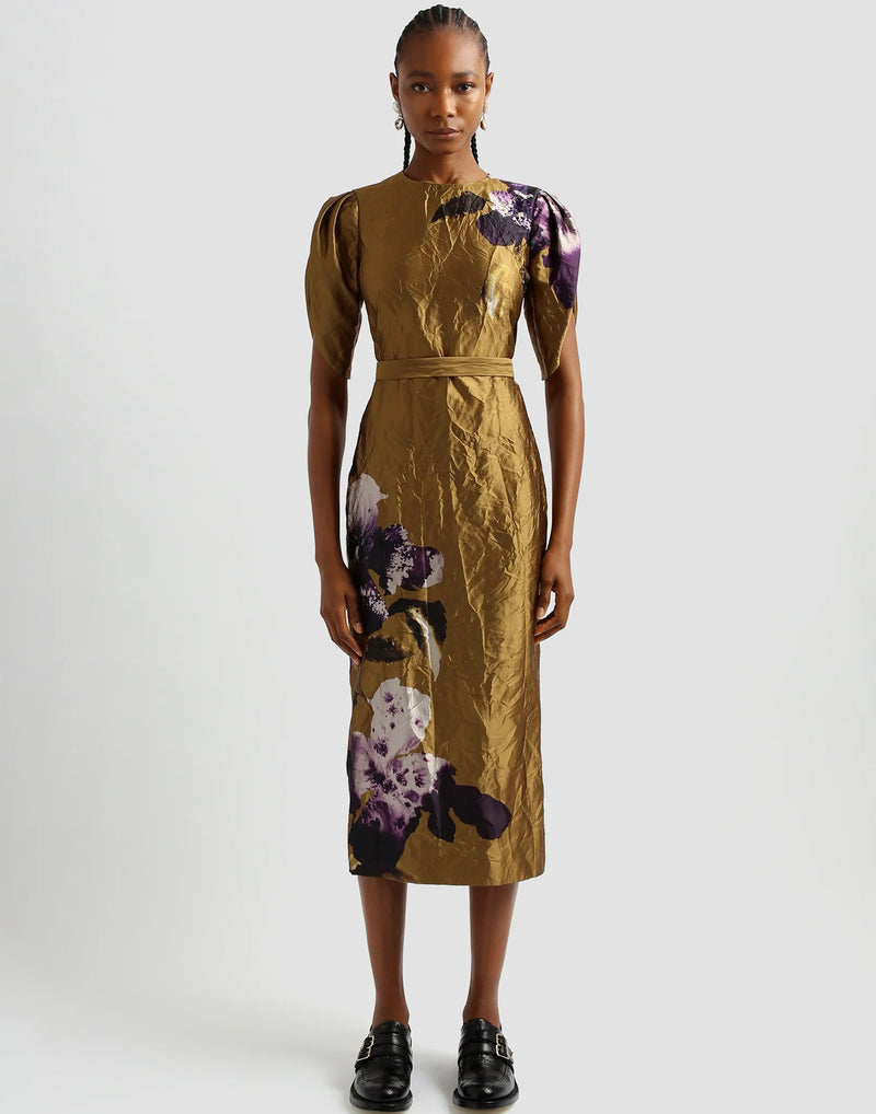 Gold Crushed Satin Dress