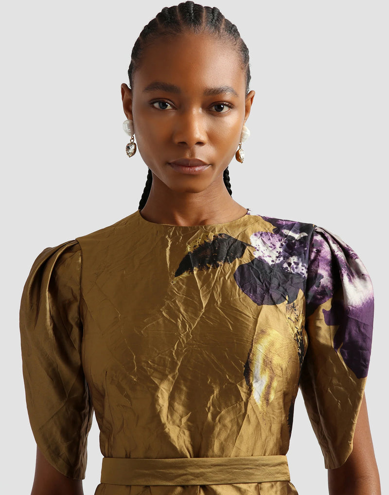 Gold Crushed Satin Dress