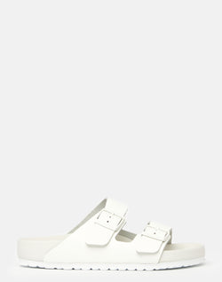 White Exquisite Leather Arizona Slides