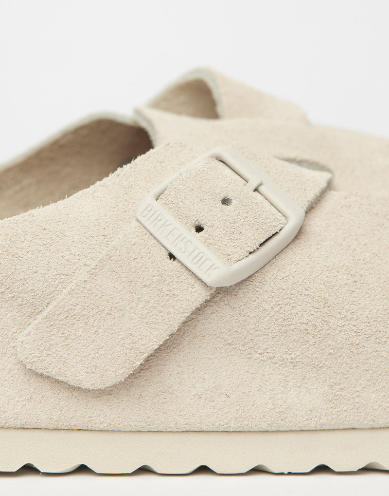 Antique White Suede Boston Slides