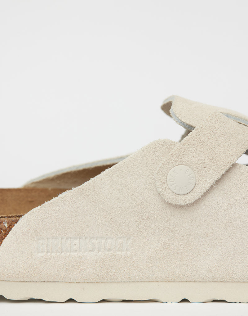 Antique White Suede Boston Slides